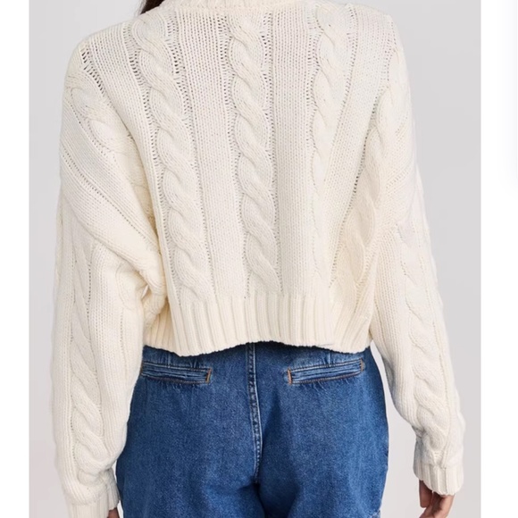 STAUD Cropped Hampton Sweater Knit Top - Ivory Zip Up Causal - Picture 5 of 8